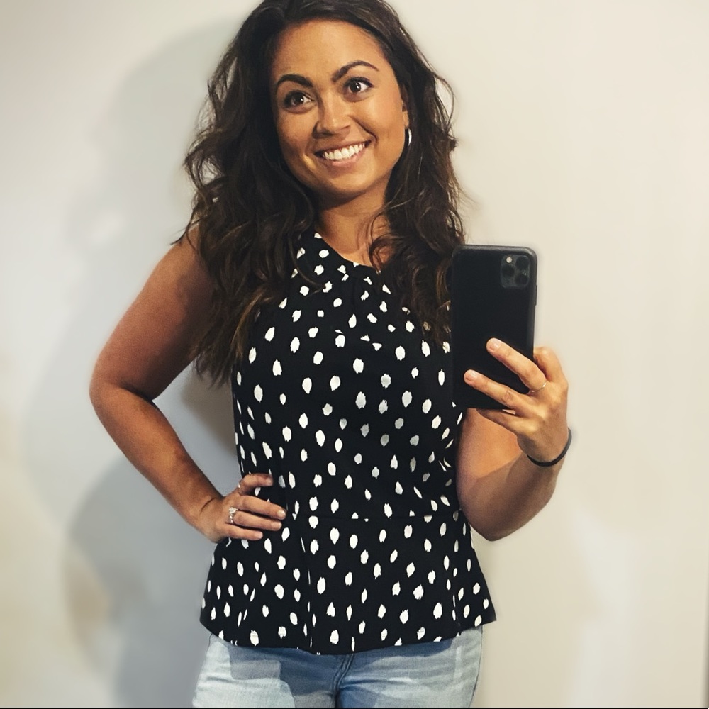 Banana Republic Black/White Polka Dot Blouse | Sleeveless Business | Size Small